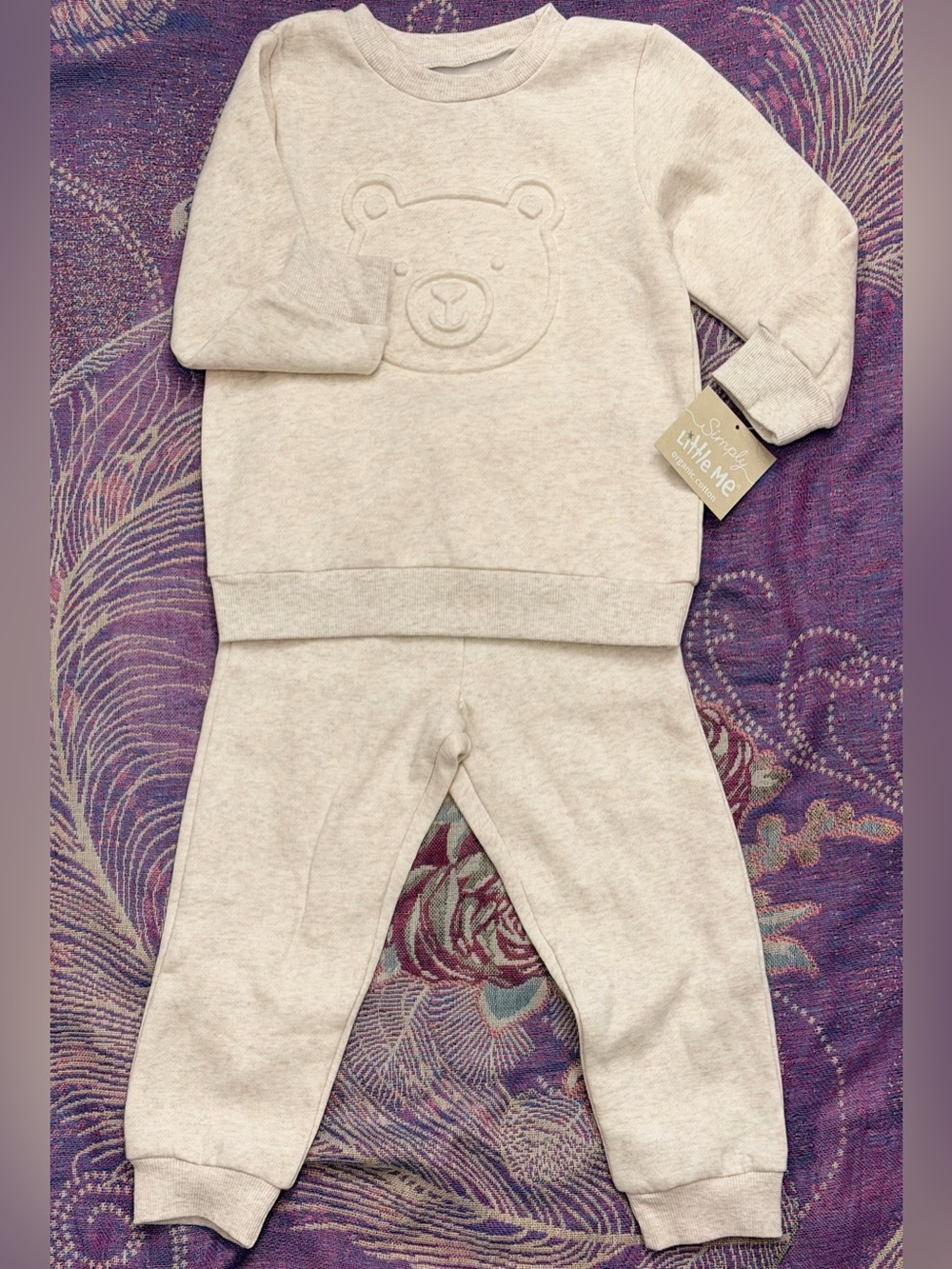 Little Me Cream Bear-Embroidered Kids Set 2T